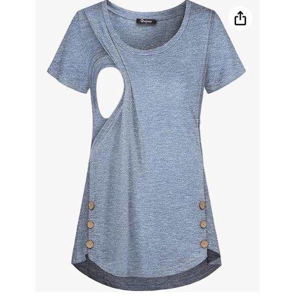 Sm NWT Quinee Nursing Top Heather Blue Maternity Breastfeeding Shirt Postpartum - Picture 1 of 6